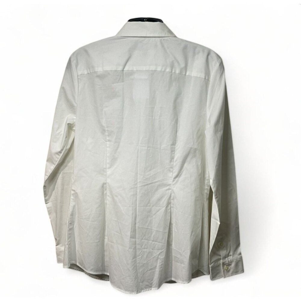 BANANA REPUBLIC White Tailored Fit Long Sleeve Button-Up Ruffle Blouse Size 8 - Picture 7 of 13